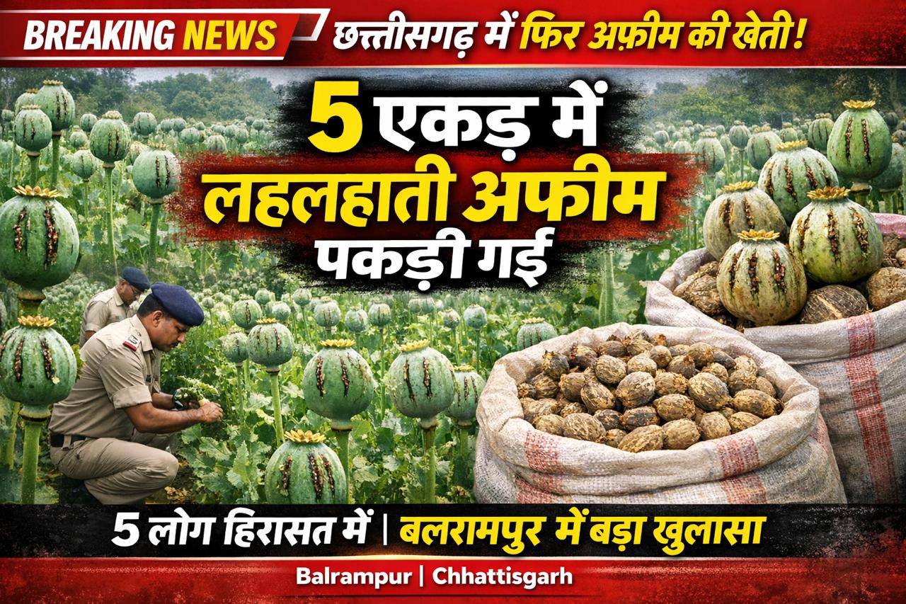 बलरामपुर में 5 एकड़ में लहलहाती अफीम की खेती उजागर, भाजपा नेता का नाम आया सामने — 5 गिरफ्तार